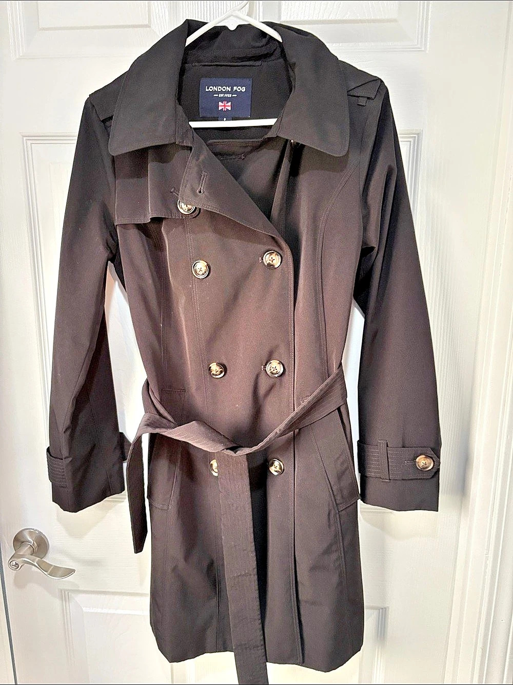 London Fog Trench Coat in Black Size Small Like New